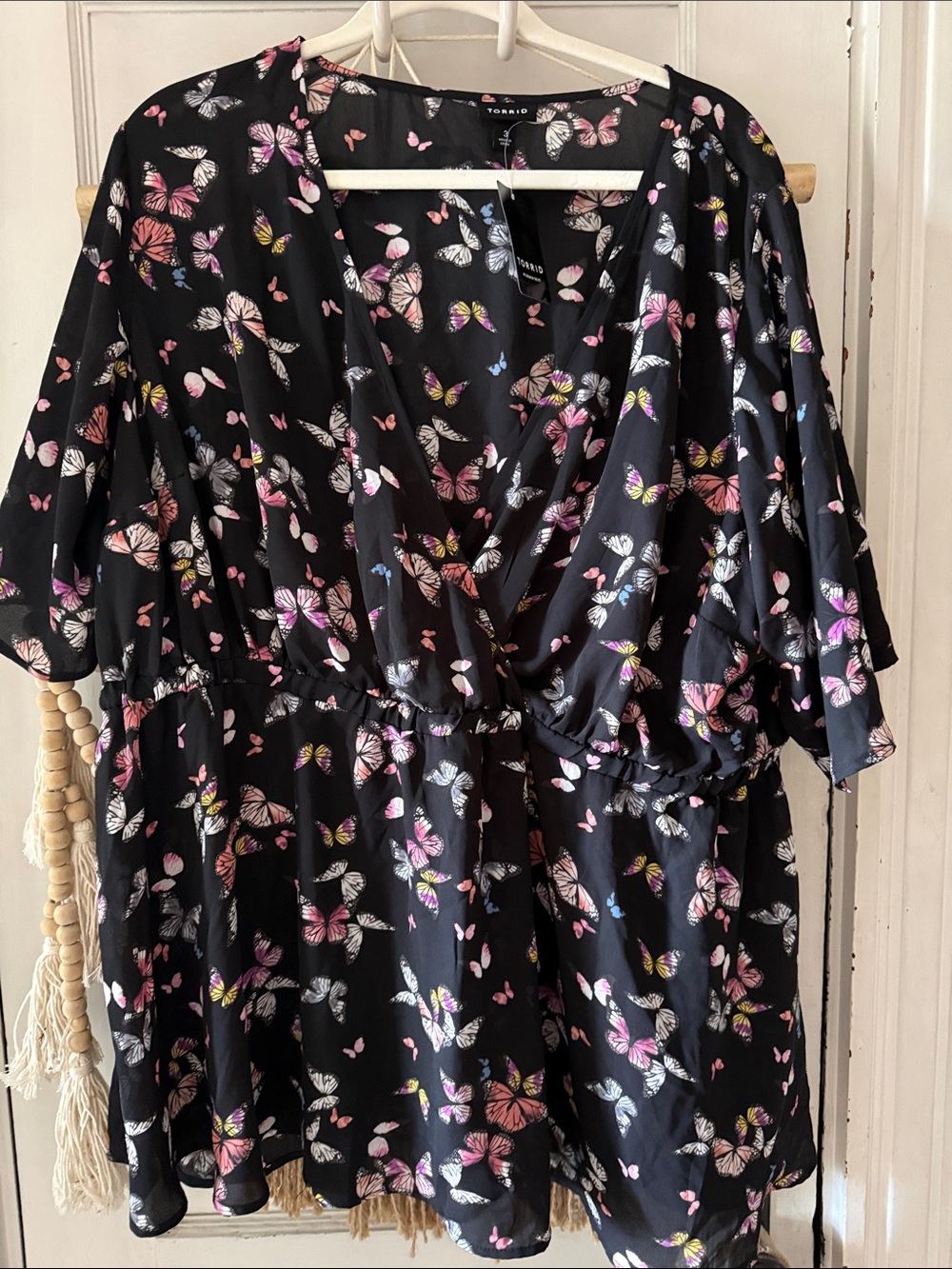 torrid Black Butterfly Print Wrap Blouse